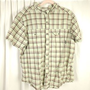 Columbia Mens XL Green Plaid Regular Fit Pearl Snap Short Sleeve Button Up Shirt